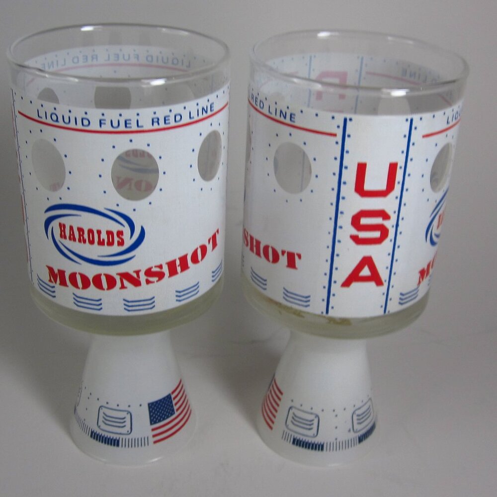 Vintage Harold's Casino Glass - Rocket Ship Design - Moon Shot - Lot of 2